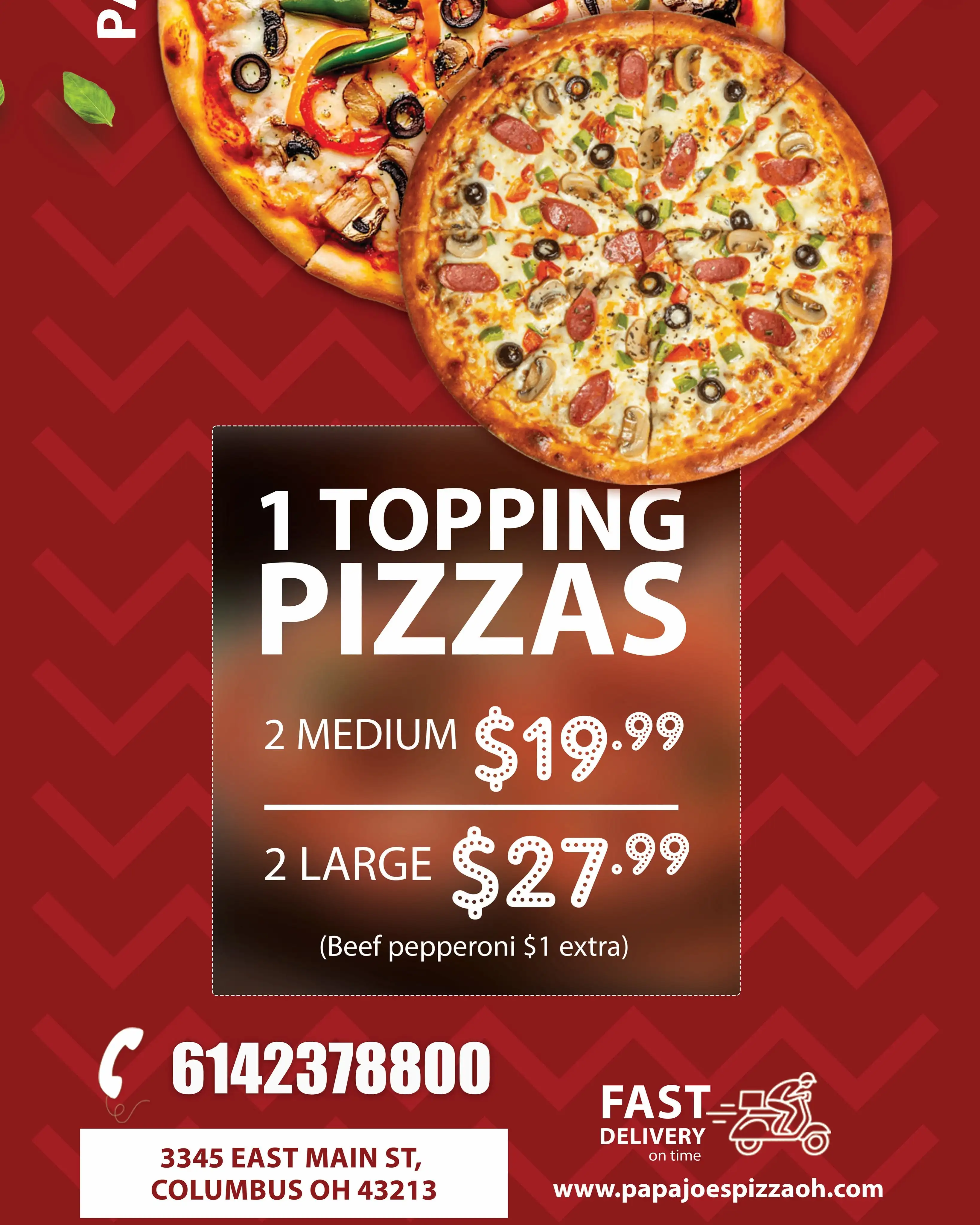 Two 12'' Medium One Topping Pizzas Saturday Special.