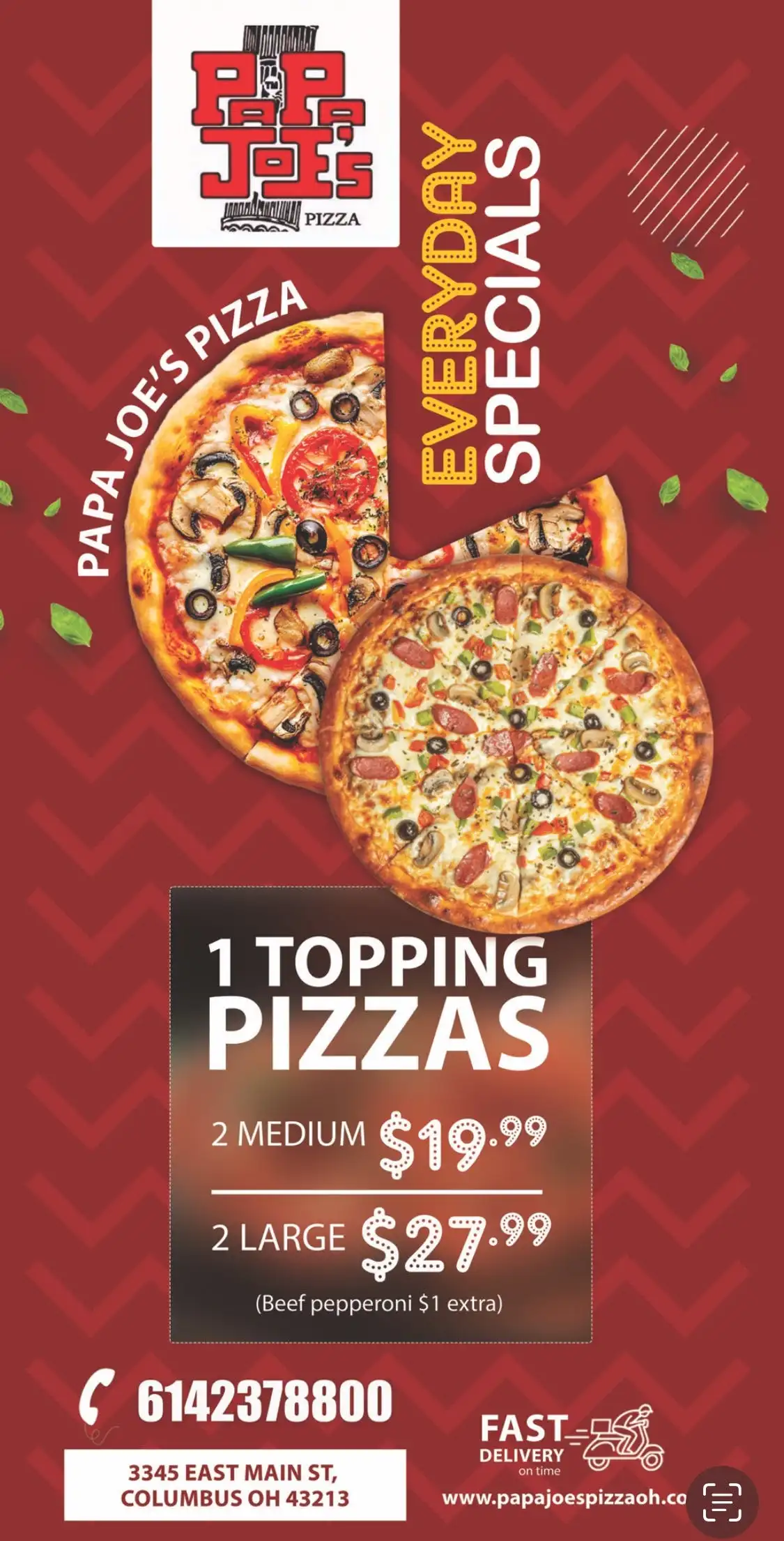 Two One Topping Pizza Special.
